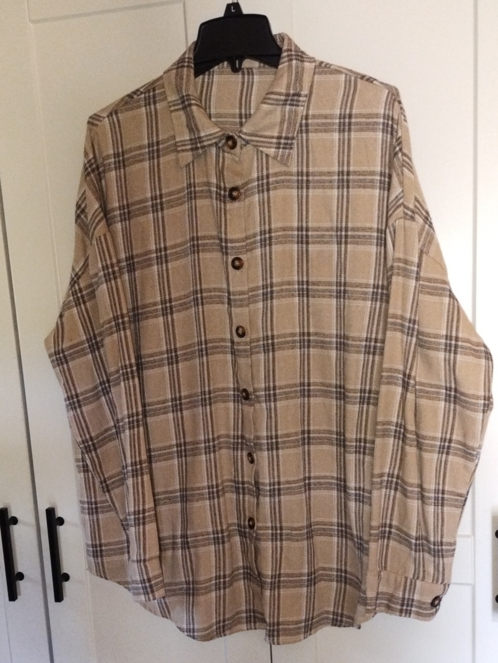 Women’s Beige Plaid Button-Down Shirt - Relaxed Fit